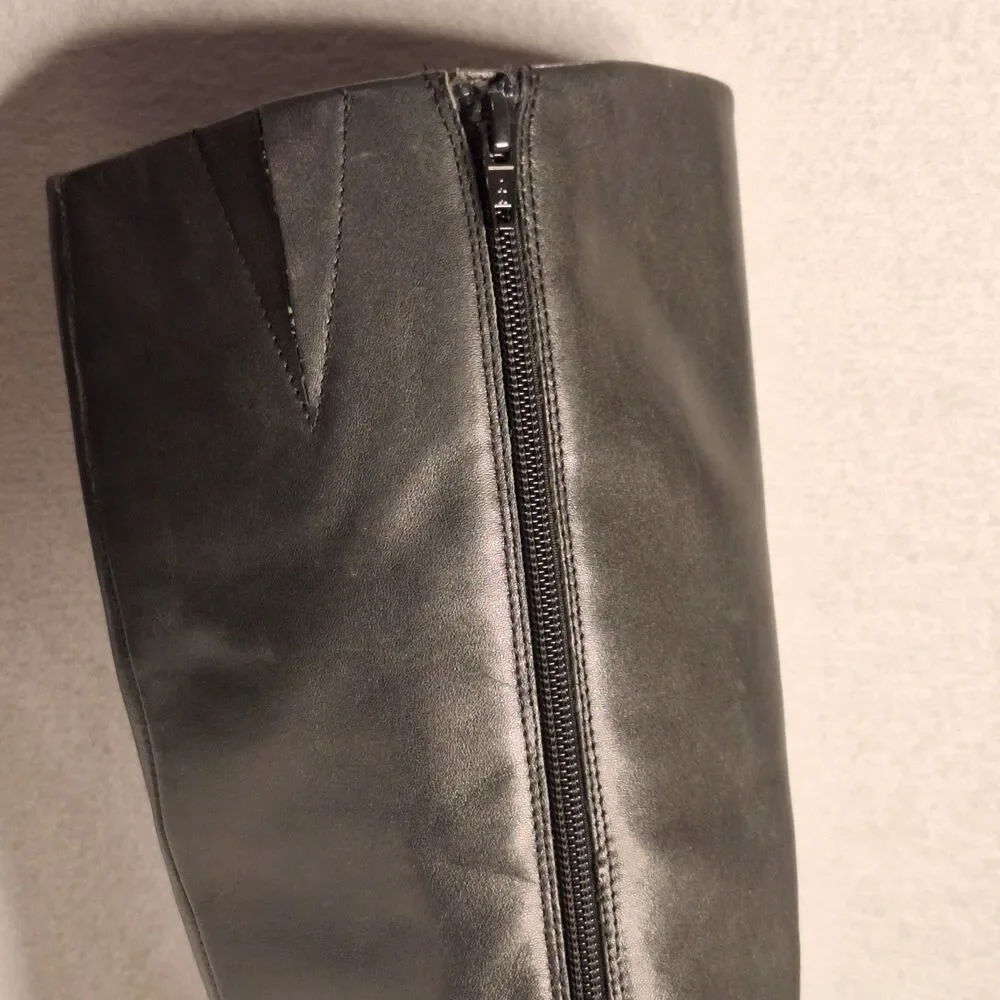Vionic Tahlia Women’s 7.5 Black Leather Knee High Boots Almond Toe Zip Tall